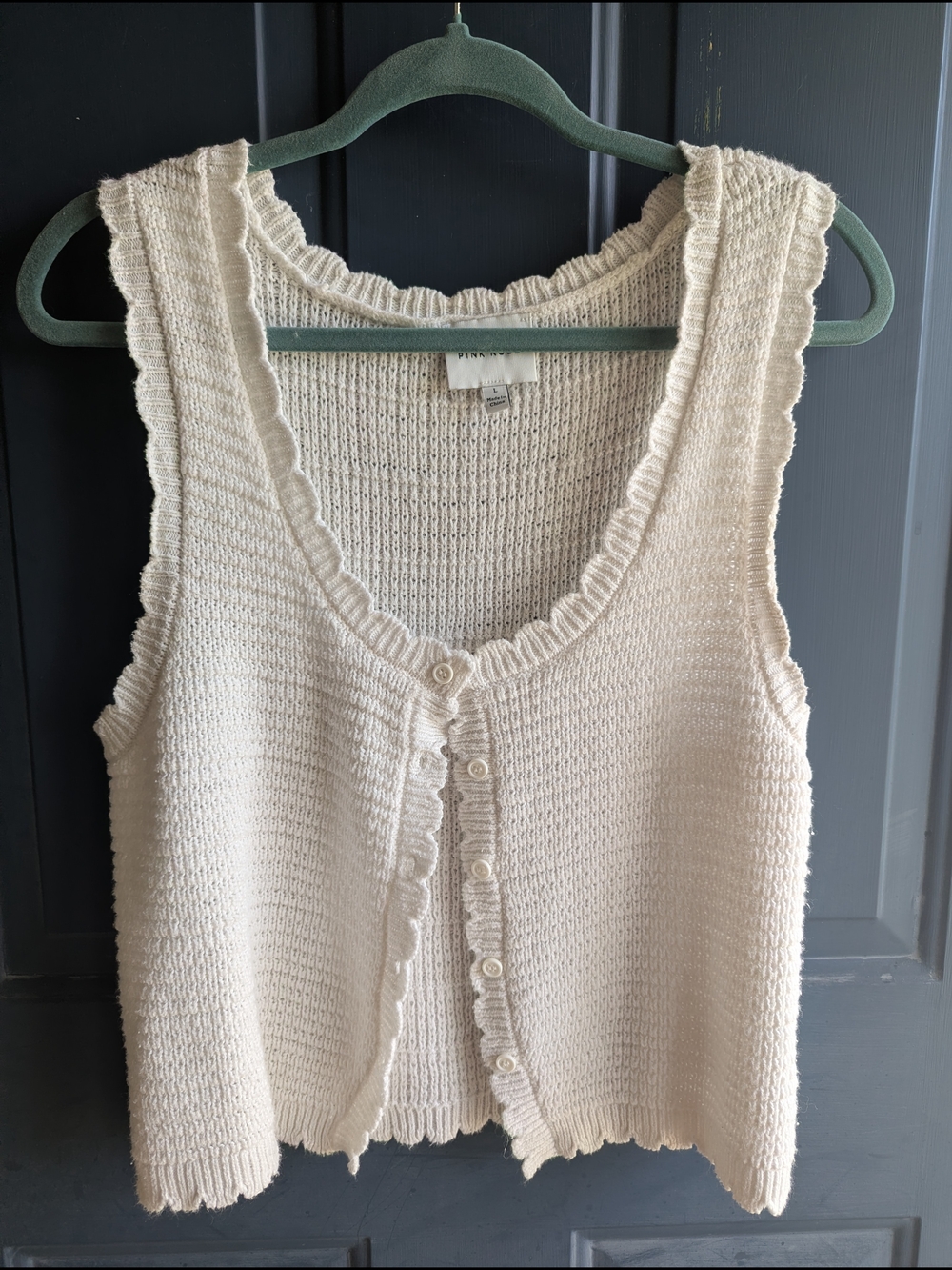 PINK ROSE Cream Knit Button-Front Tank